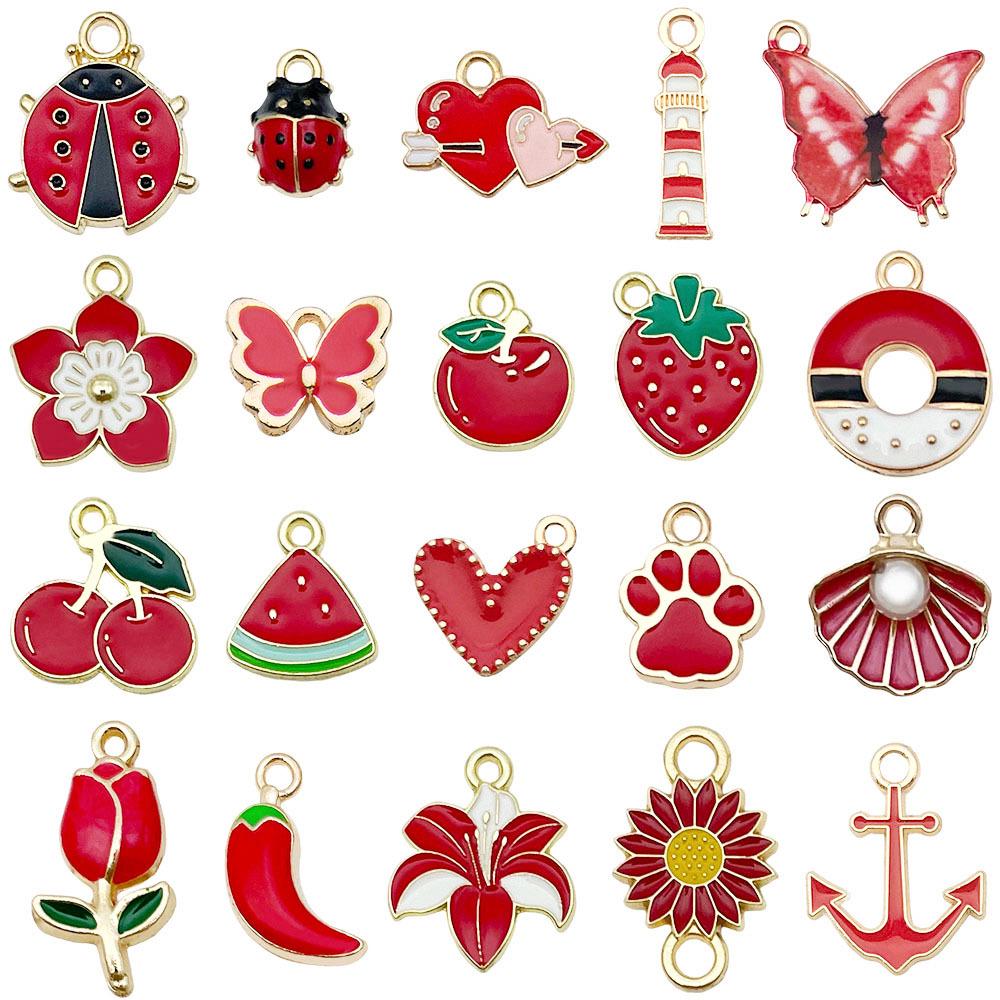 Mixed Color Cartoon Enamel Alloy Pendants for DIY Bracelets & Keychains