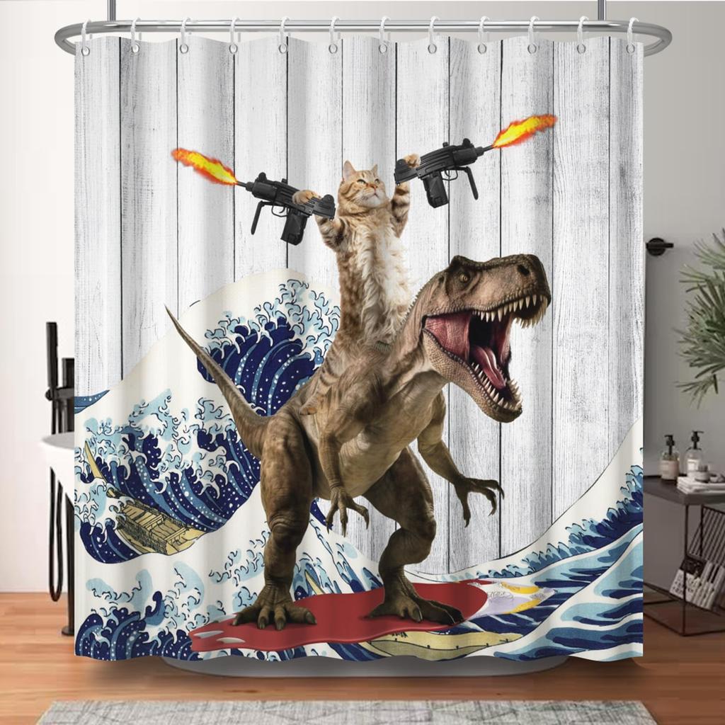 Waterproof Fabric Shower Curtain-Cute Black Cat Animal Print Bathroom Curtain for Kids, Funny Bath Curtain with Hooks Bathroom
