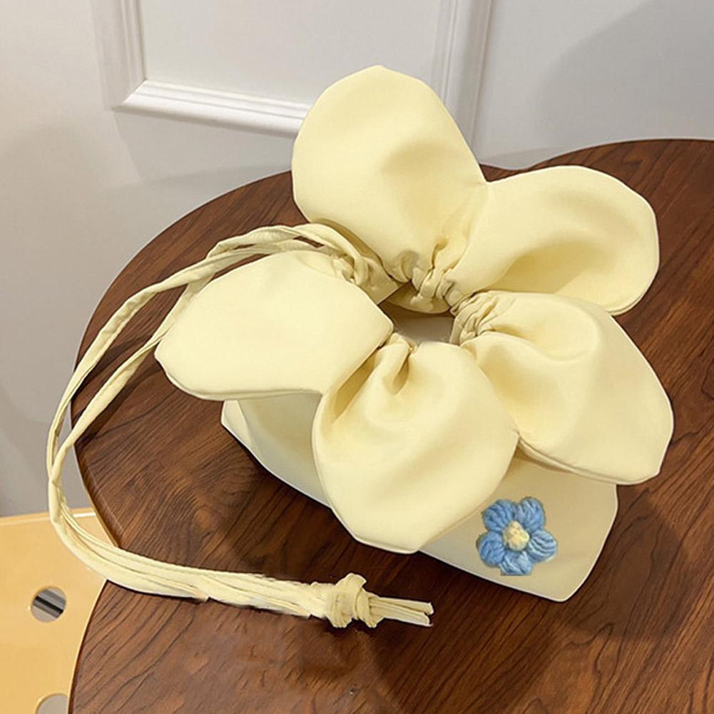 Casual Plaid Drawstring Floral Handbag Large Capacity Portable Cute Flower Handbag Shopping Vacation Travel