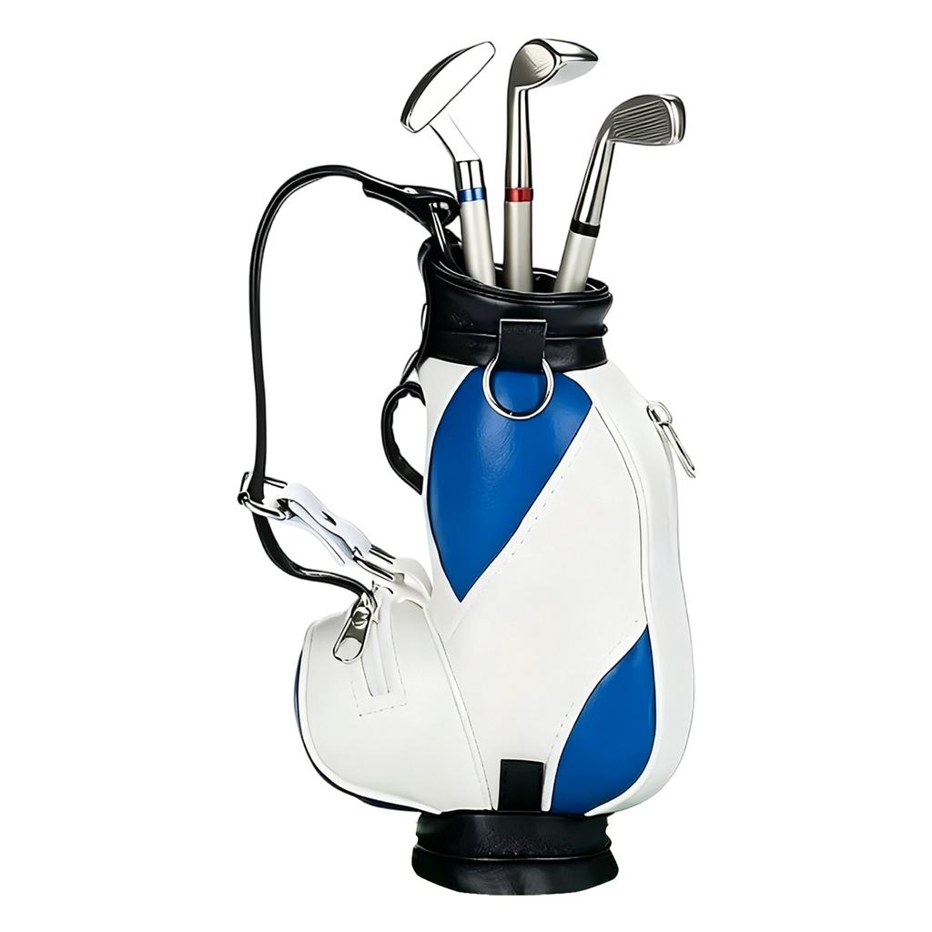 Golf Pen Holder Set with Three Golf Club-Shaped Pens Miniature Golf Bag Design Pen Stand Desk Organizer Office Accessory