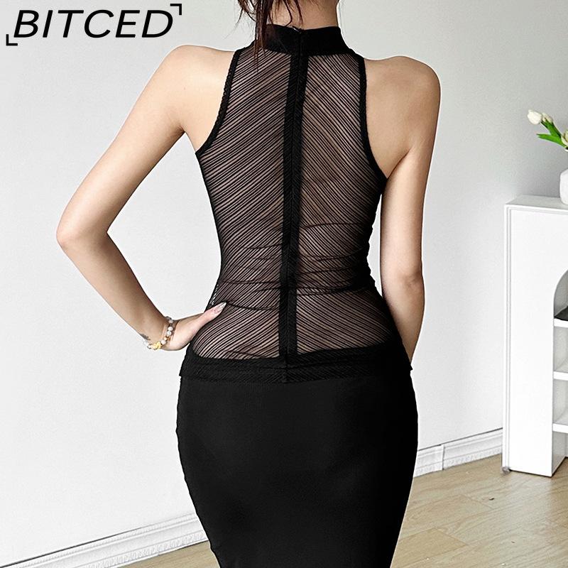 BITCED Summer Women's Fashion Sexy O-Neck Sleeveless Mesh Tank Top