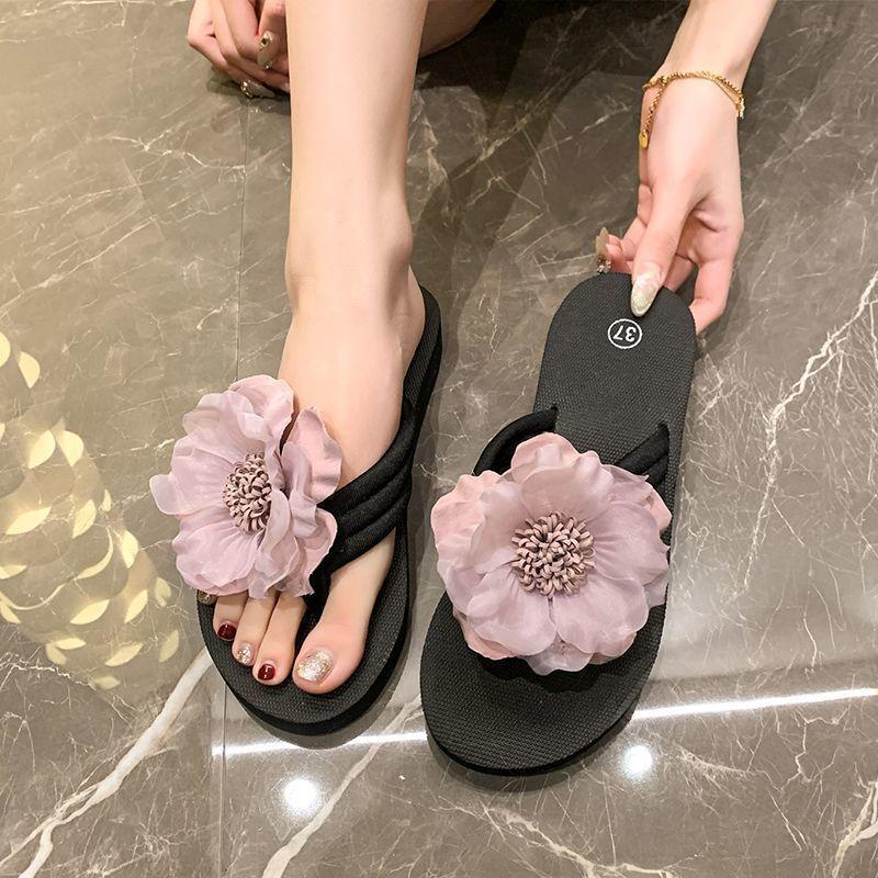 2025 summer thick-soled outer wear versatile muffin bottom flip-flops comfortable non-slip fashion pinch foot beach shoes flip-flops