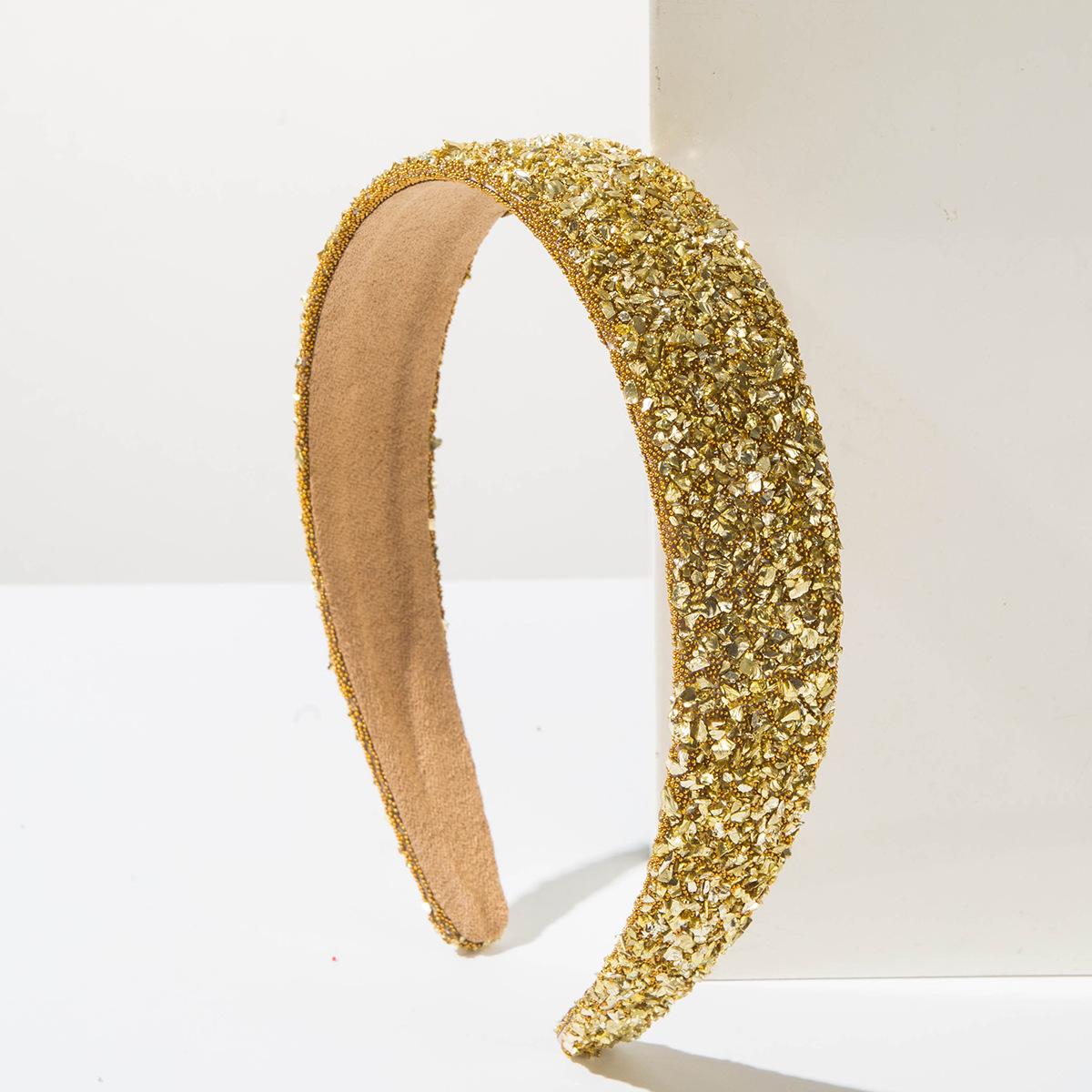 

Модна серія кольорів дофаміну Універсальна пов язка на голову для жінок Проста однотонна Райдужний камінь Блискуча широка пов язка на голову Аксесуар для волосся золотий