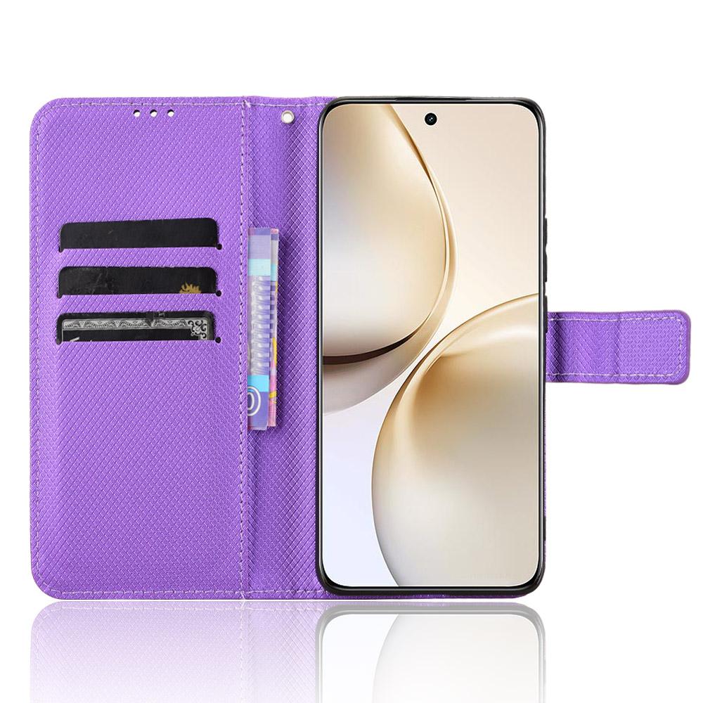 

For Realme 14 Pro+ 5G Case PU Leather Diamond Texture Wallet Phone Cover Purple