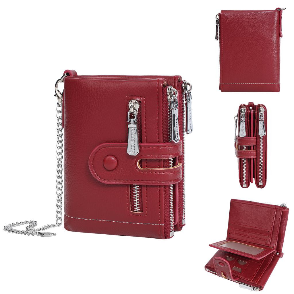 Women's Wallet with Chain Girls Mini Coin Purse Luxury Designer Plaid Leather Small Zipper Wallet Ladies