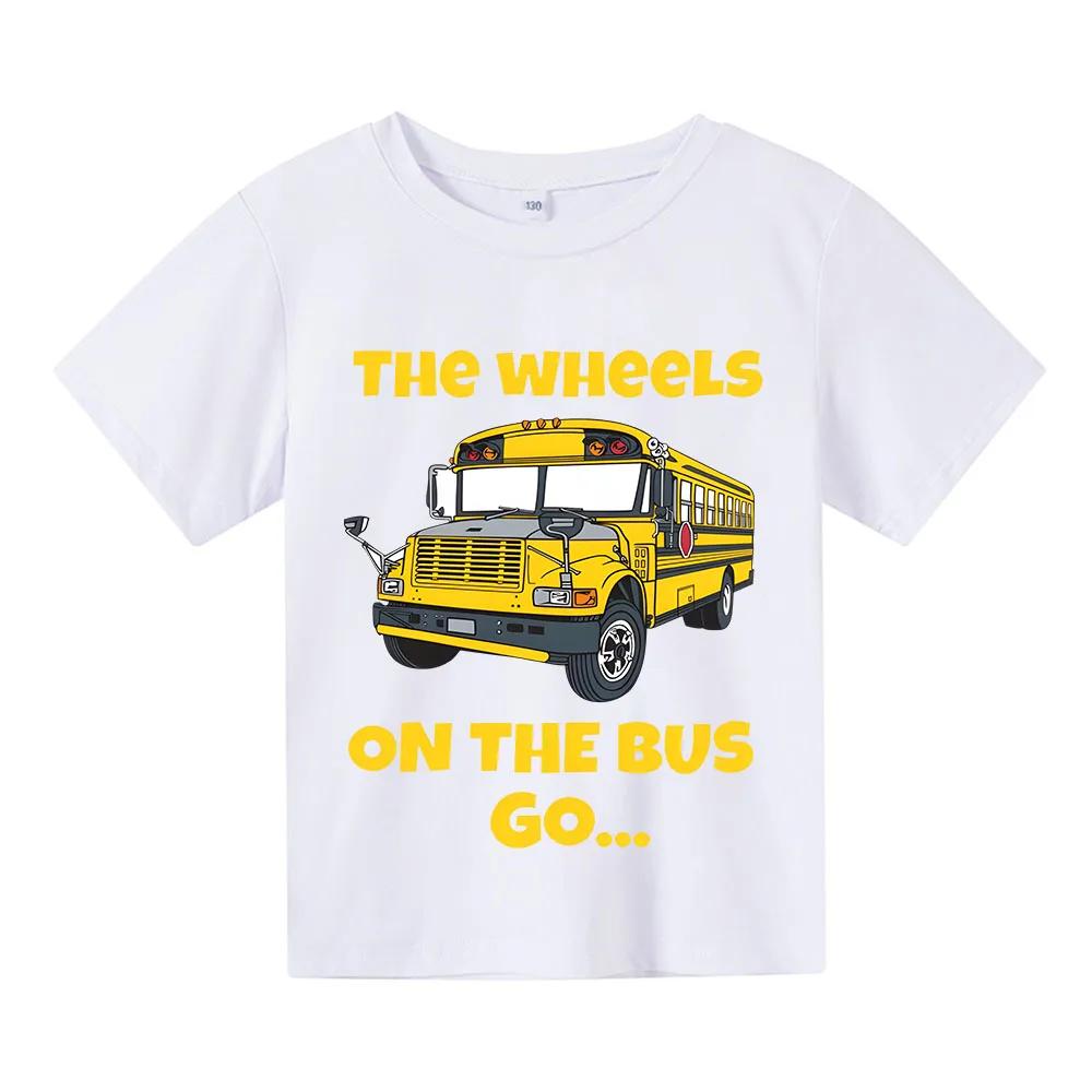 Boys Girls Tshirt The Wheels on The Bus Car Graphic T Shirt Happy Birthday Gift Party Gift Kids Clothes Tops Cotton Short Sleeve
