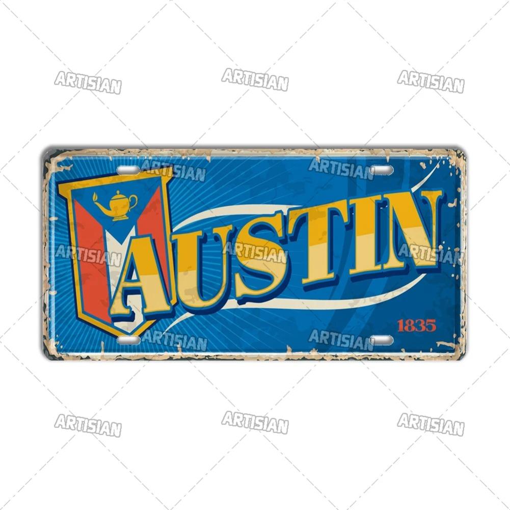 USA License Plate Landmark Metal Wall Sculpture|US City/State Design,Tin Plaque,Halloween&Christmas Gift,Garage/Bar/Cafe Decor