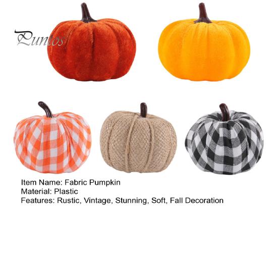 Burlap And Velvet Pumpkins 5 Pcs Fall Fabric Pumpkin Decor, Thanksgiving Farmhouse Stuffed Plaid Decoration, Harvest Small Faux for Home Table