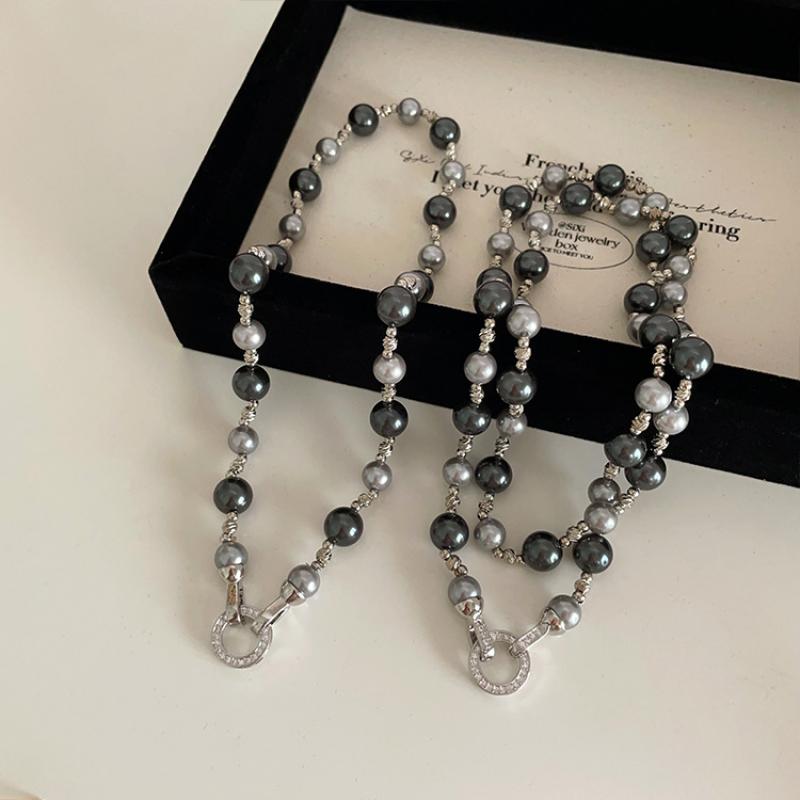 Vintage Grey-Pearl Beads Clavicle Chain Necklace for Women Fashion Elegant Geometric Layered Necklace Jewelry Accessories