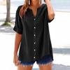 Vacation Style Fashion Simple and Loose Single Breasted Short Sleeved Top Cotton and Linen Women's Blouses & Shirts