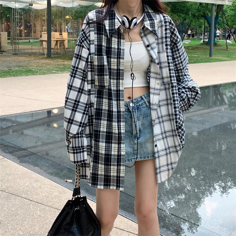 Koreanisches Dongdaemun Chic Karohemd für Damen - Lockere Passform, 2025 Frühling/Herbst Jacke im Hongkong-Stil