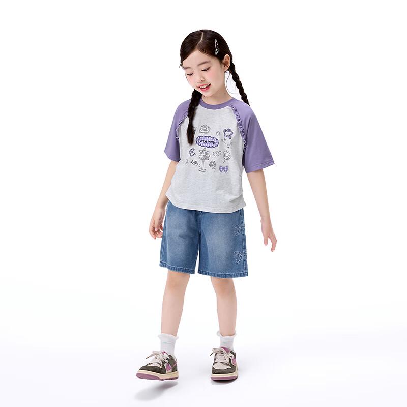 Xiaoyinman Girls' Summer Color-block Cartoon Print T-Shirt