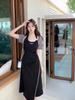 Design sense Fashion irregular split long dress Xia Chun wants Spice Girl style thin hanging neck fake two-piece dress