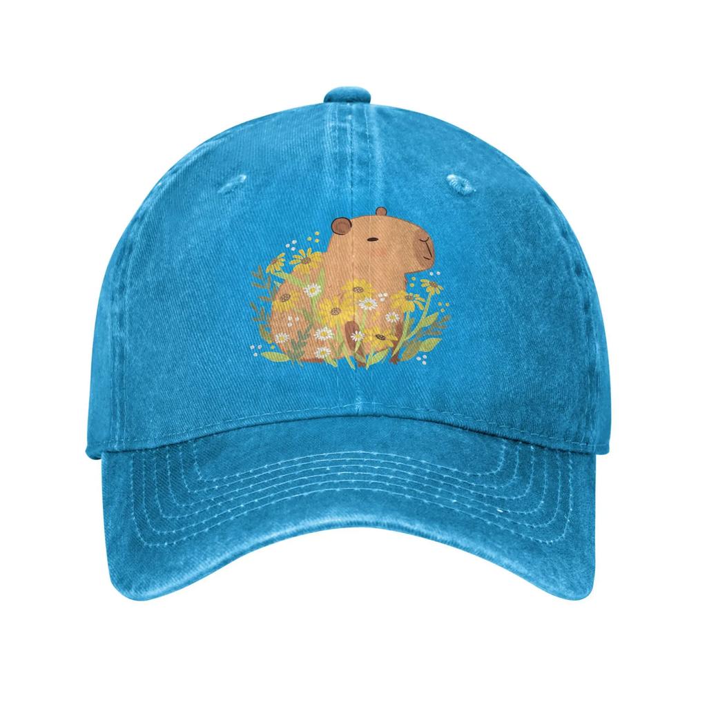 Capybara with Daisy Flowers Sun Baseball Cap Yk Cute UnisexTeens Washed Hats Breathable Custom DIY Baseball Caps Gift Idea