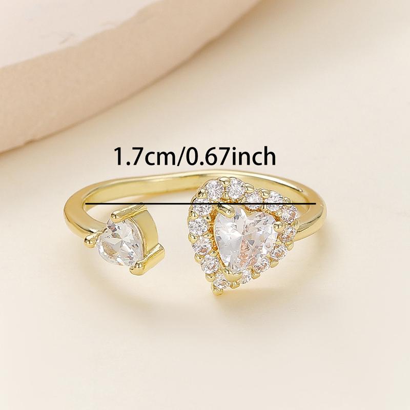 Luxury Cubic Zirconia Heart Shaped Opening Adjustable Rings for Women Personality Love Charms Ring Wedding Jewelry Accessories .