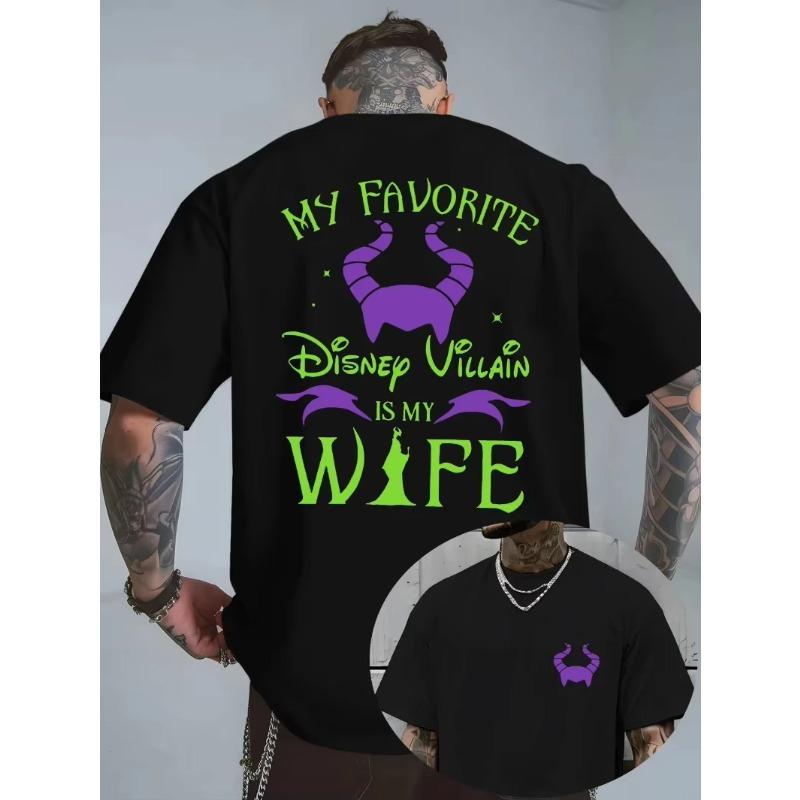 2026 Disney Men s Wear My Favorite Disney Villain Is My Wife Maleficent Pattern T-shirt Loose Casual Street Summer S