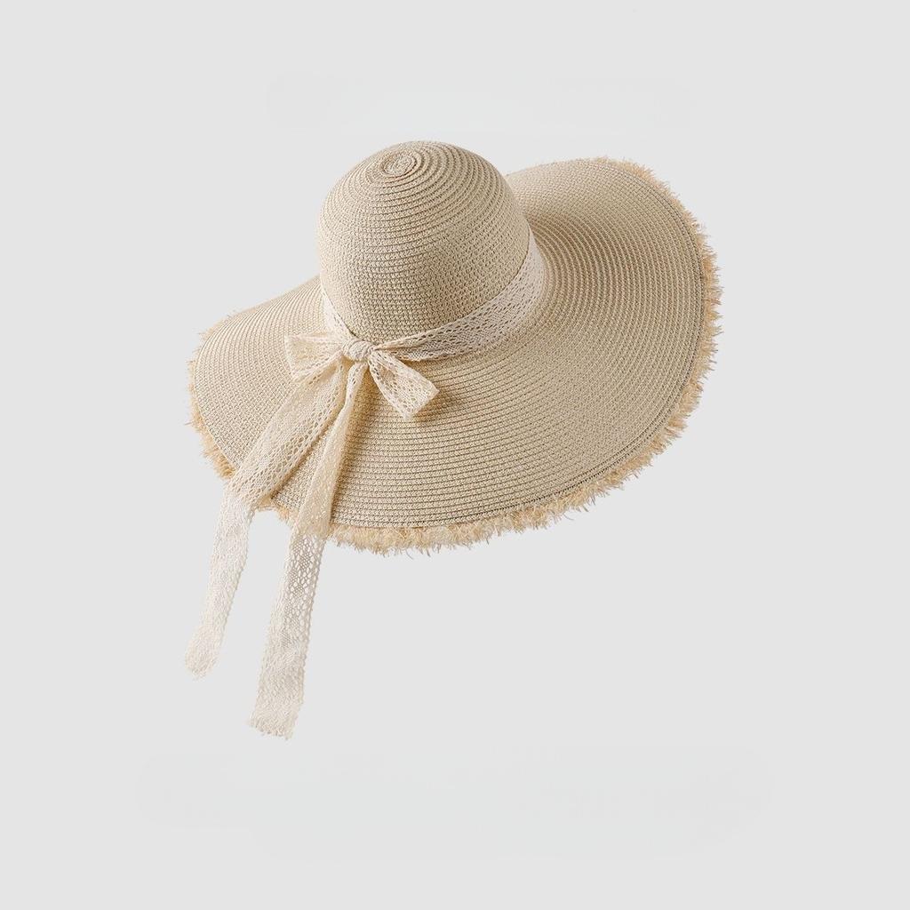 Summer New Style Bow Big Brim Straw Hat Women's Sunscreen Sunshade Beach Hat Fashion Rough Edge Bucket Hat