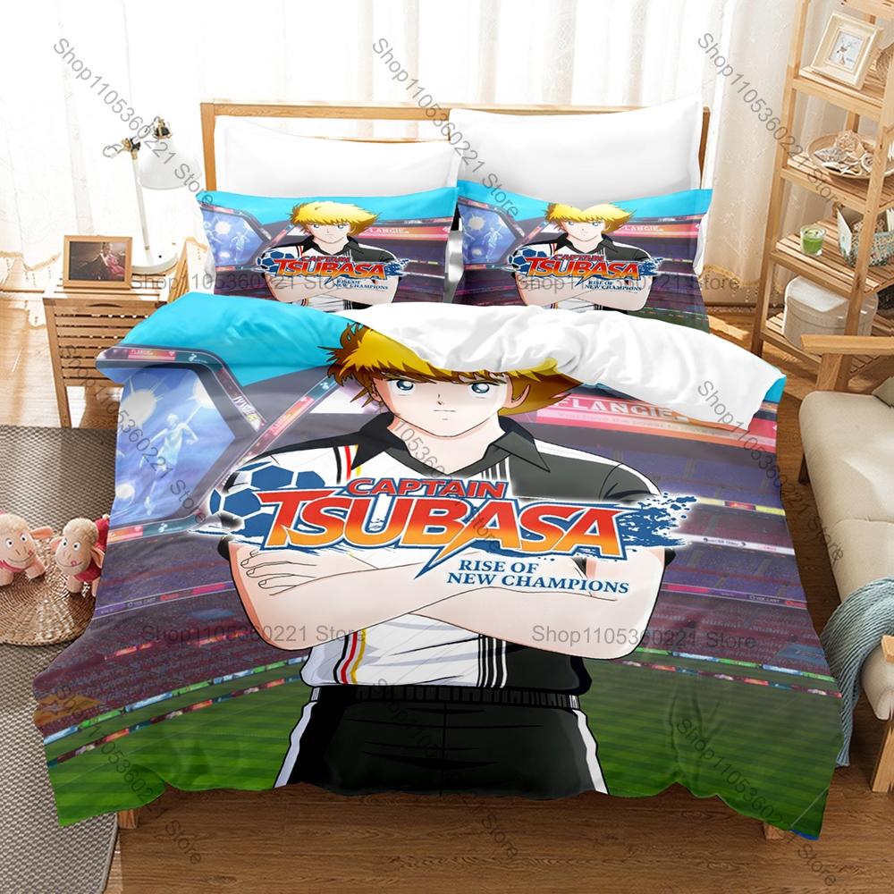 Cool Captain Tsubasa Nankatsu Football Manga Character 3PCS Bedding Set Duvet Cover + 2 Pillowcases Microfiber Anime Bed Linens