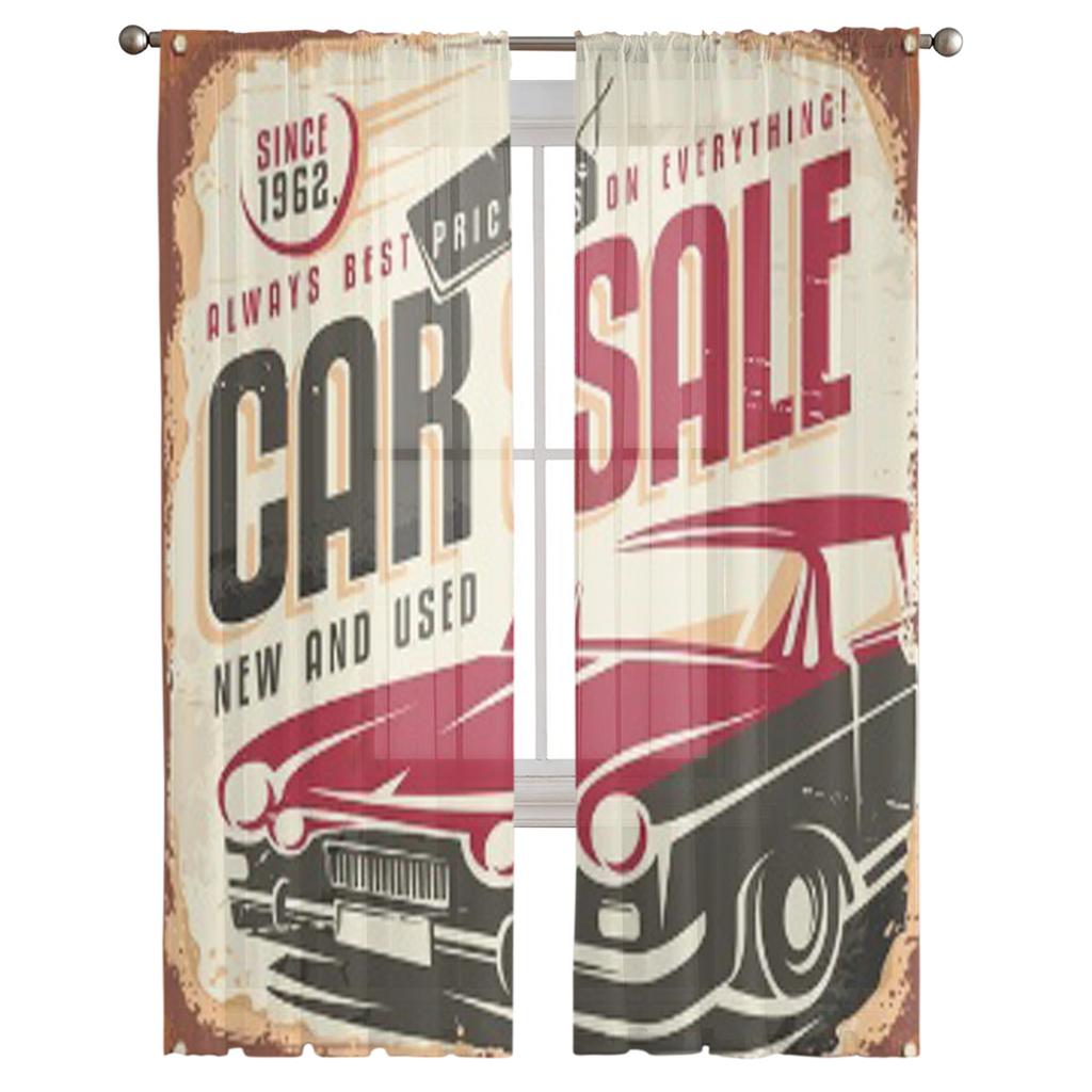 Prodej aut Vintage Znamení Tyl Průsvitné Záclony do Obývacího Pokoje Pokoj Ložnice Kuchyň Dekorace Voálové Organzové Záclony