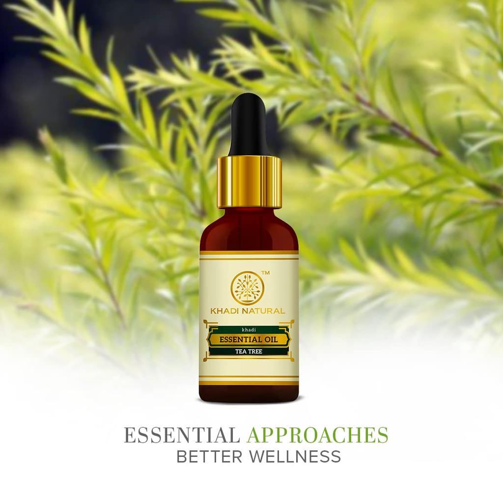 Khadi Natural Tea Tree Essential Oil 15 ml For Acne Prone Skin Scalp Care Aromatherapy Purifying Hair Treatment
