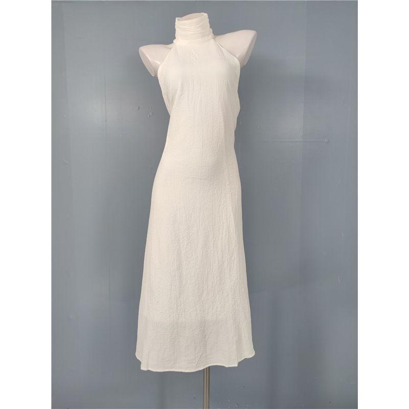 Foreign Trade Order Summer New Fashion Hanging Neck Sexy Backless Dark Lines Slimming Simple White Elegant Gyaru Dress