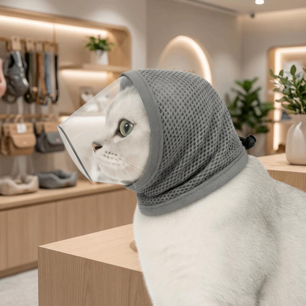 Adjustable Drawstring Anti-Licking Mask Anti Biting Kitten Headgear  Prevent Accidental Ingestion