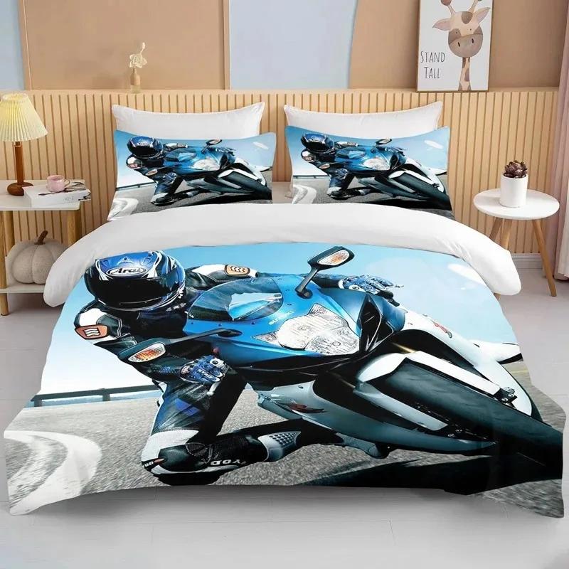 3D Motorcycle Bedding Set Print Cars Duvet Cover With Pillowcase Motocross Bedspread Boys Boys Bed Set King Size Home Textiles