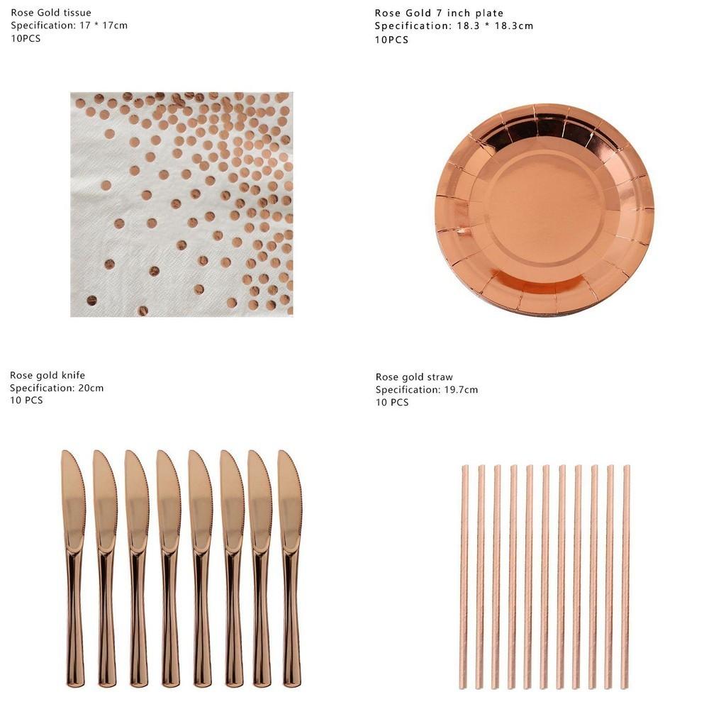 Stunning Rose Gold Stamping Disposable Tableware For Wedding And Babyshower Parties