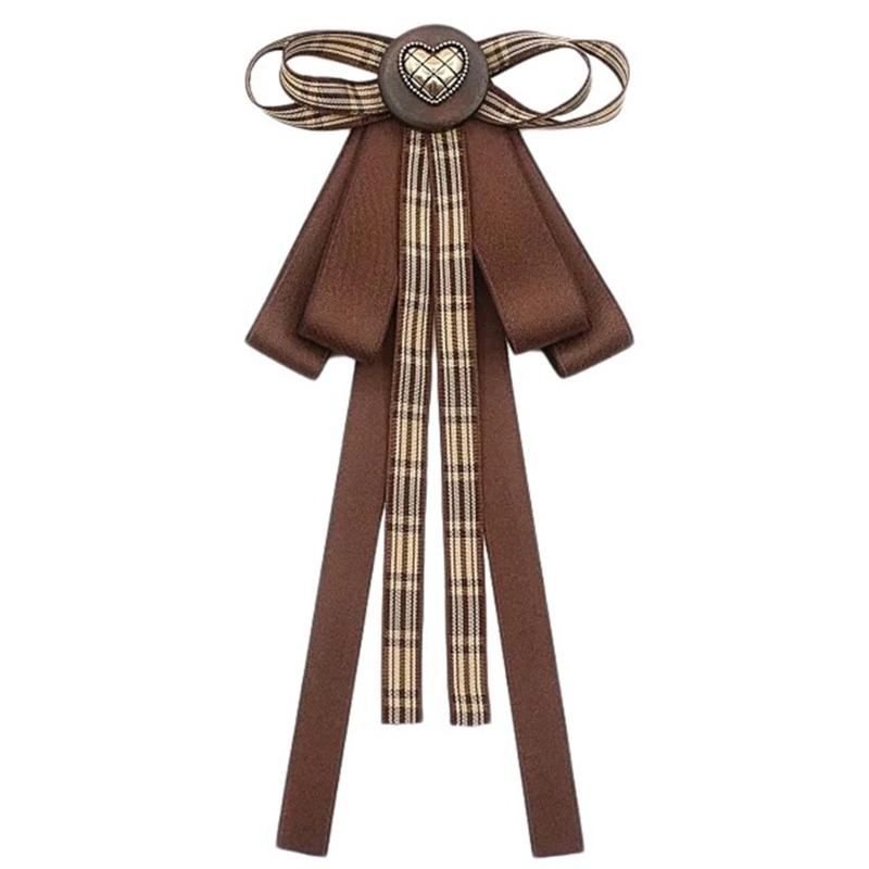 Fiocchi di Nastro Scozzesi Marroni Vintage Spilla Spilla da Cravatta per Donna Ragazza Uniforme Preppy Giapponese Papillon Precannodato Corsage Cravatta