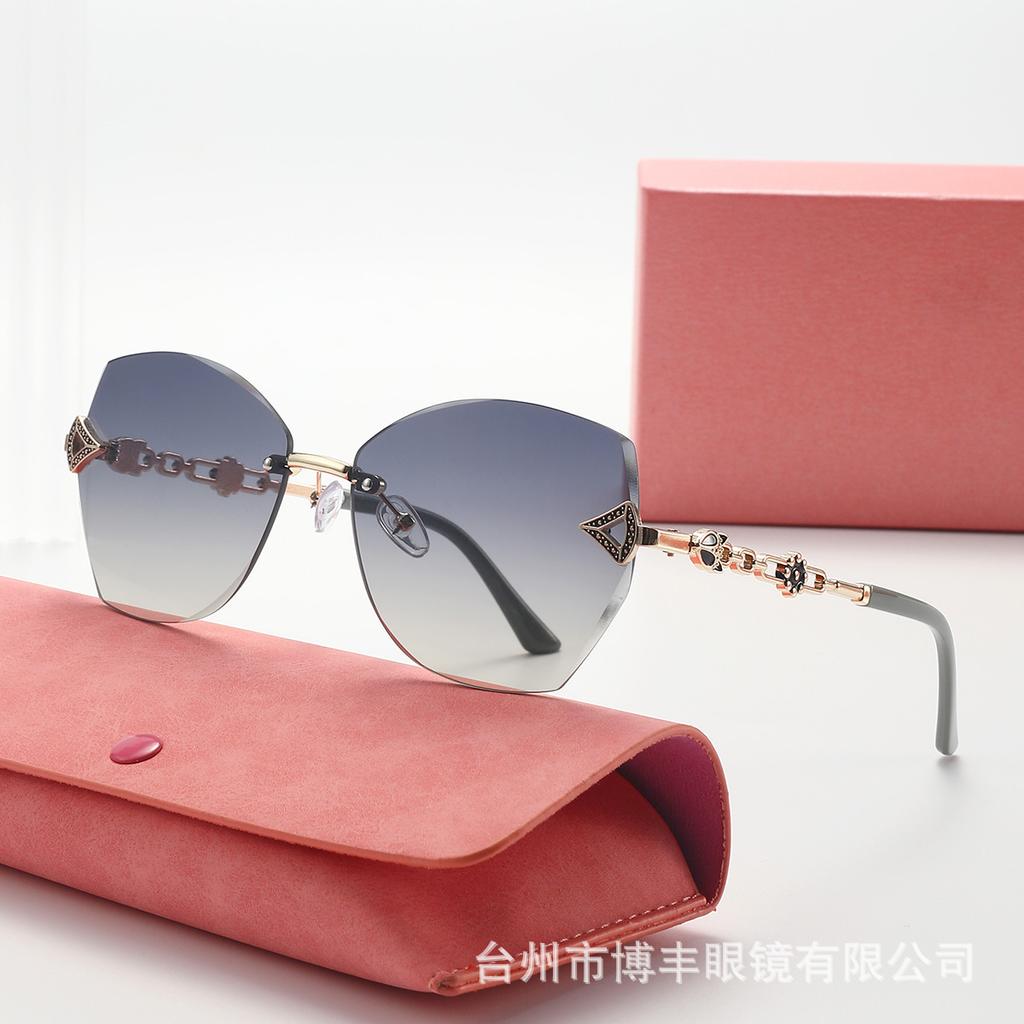 Elegant Fox Head, Glasses Legs, Fashion Sunglasses, Women'S Frameless Sunglasses Uv400 Cat Eye