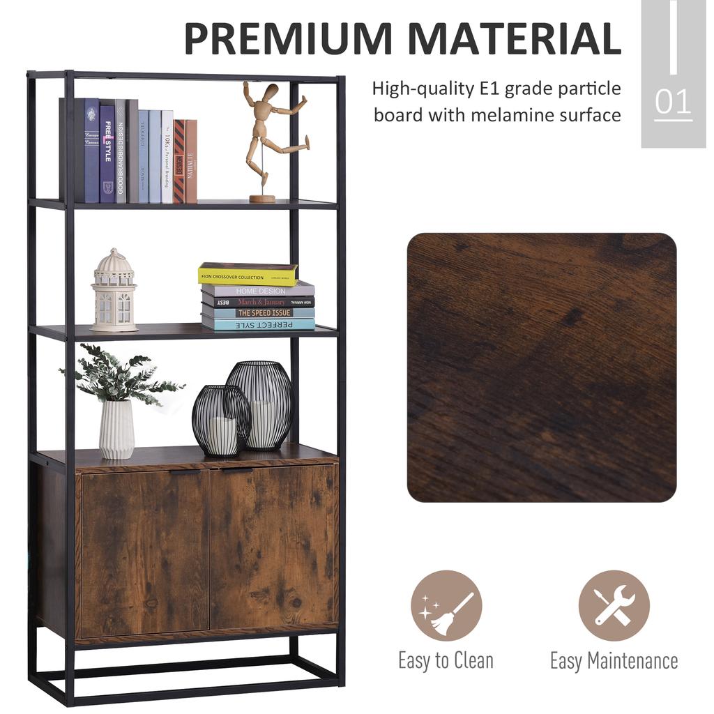 Industrial Bookshelf, Storage Shelf, Large Bookcase with 3 Open Shelves, Multifunctional Rack for Living Room, Office, Rustic Brown and Black
