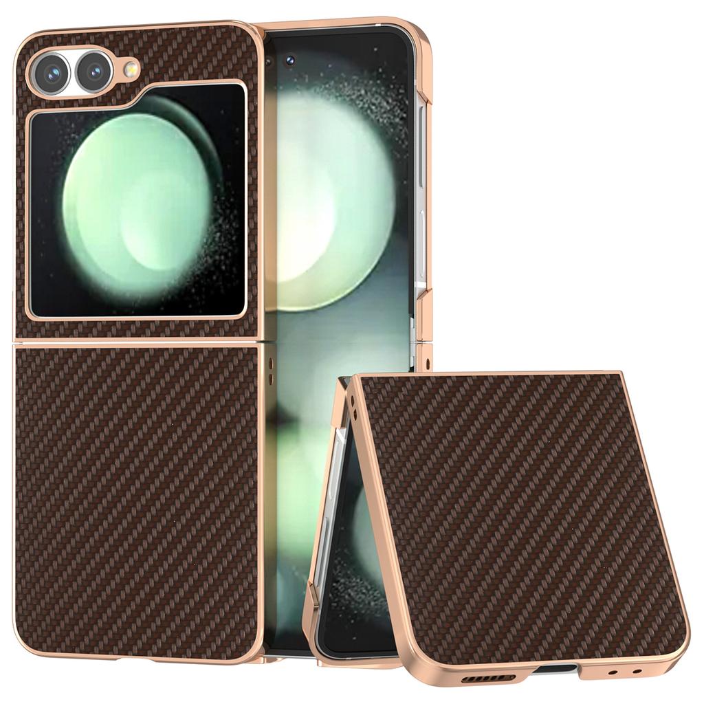 For Samsung Galaxy Z Flip7 FE 5G/Z Flip6 5G Case Electroplating Phone Cover Carbon Fiber Texture PU+TPU Protective Case