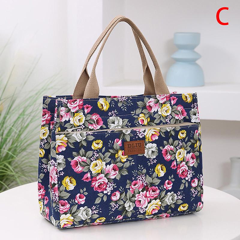 Floral Print Tote Lunch Bag Portable Canvas Bento Bag Women S Casual Handbag Mommy Bag For Work Travel Picnic 980₽