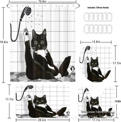 Little Black Cat Pattern Shower Curtain Set with Various Size Options