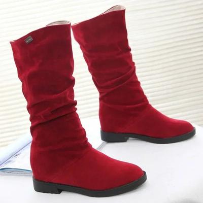 Mode Damen Schuhe Wadenhohe Stiefel Warme Plüsch Damen Schuhe Retro Slip-on Plateau Niedriger Absatz Ritter Lange Stretchstiefel 2024
