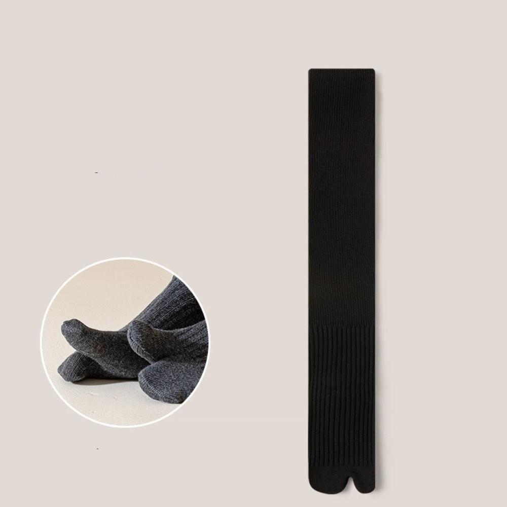 Soft Women s Long Socks Solid Color Two-Toed Sock Comfortable Split Toe Socks  Autumn чёрный