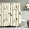 Modern Floral Bathroom Shower Curtain Set Decorative Water-Proof Printing Home Bath Mat Cream Color With Green Branches And Red