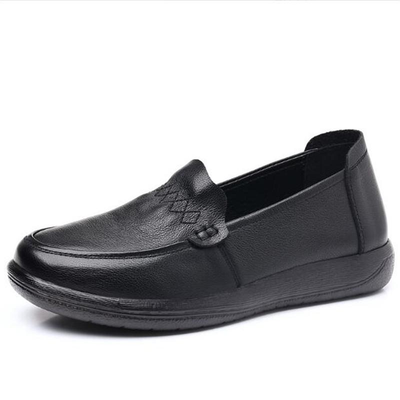 Women Genuine Leather Shoes Spring Autumn Brown Female Casual Shoes Black Mom Ladies Cozy Classic Leisure Loafer Shoes