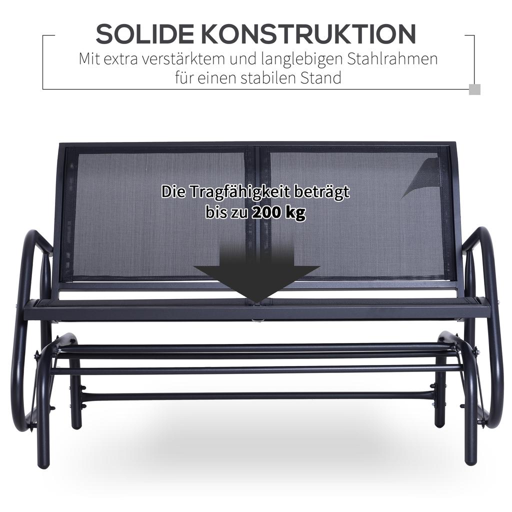 Two Seater Swing Chair Garden Bench With Swing Mechanism Loadable Up To 200 Kg 120 X 70 X 85 Cm Black