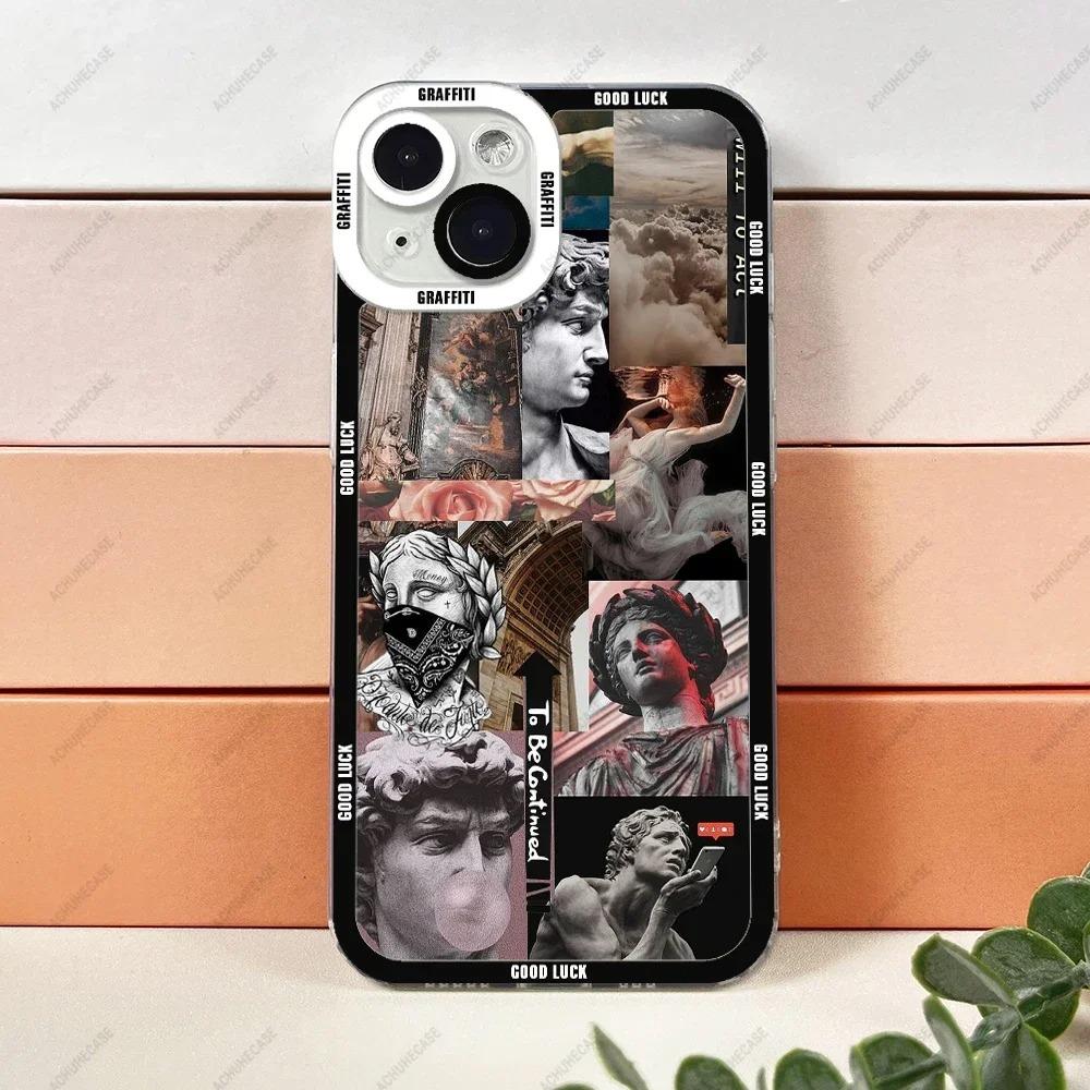 

Aesthetic Statue Art Phone Case For iPhone 16 15 14 13 12 11 Pro Max XS X XR Plus Mini Luxury Transparent Soft Funda iPhone 13 mini