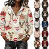 Women's Fashion Christmas Print Long Sleeve Hooded Pullover Sweatshirt Top
