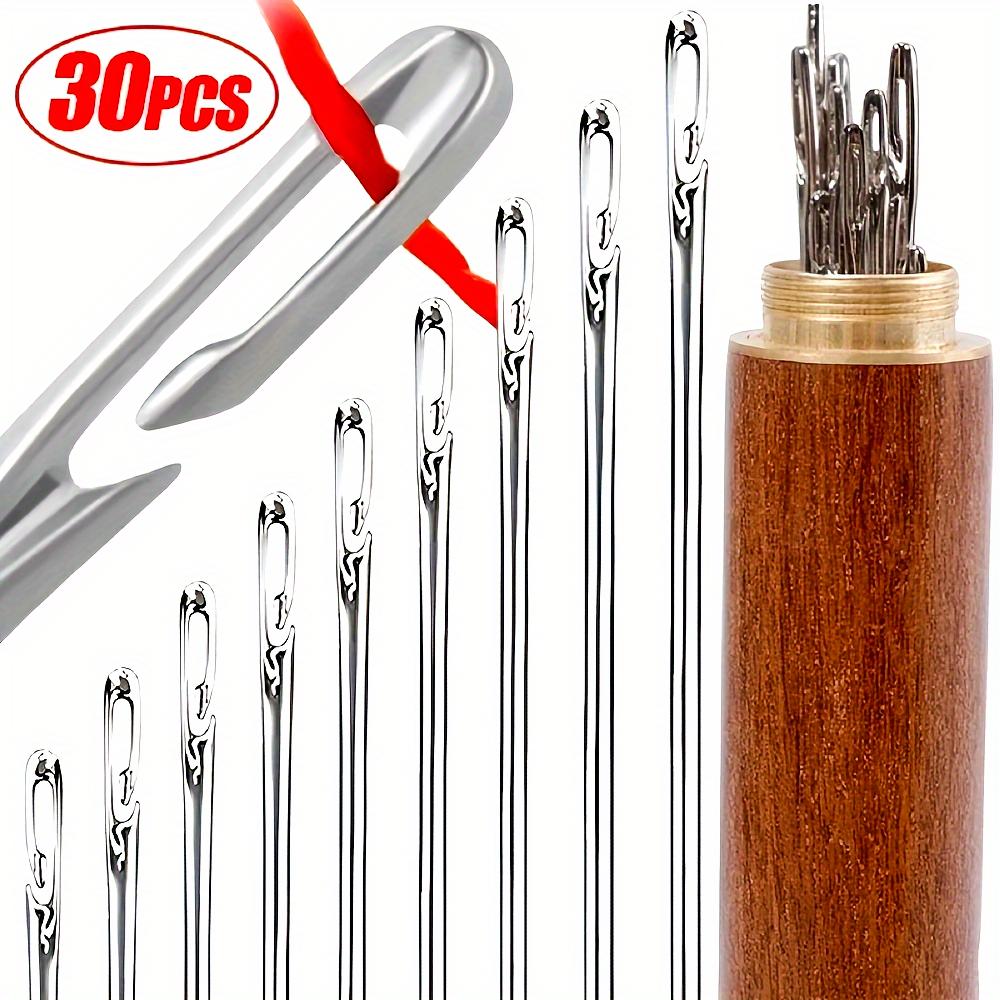 30pcs Self-Threading Needles Set, Stainless Steel Automatic Threader For Elderly & Blind, Fast Sewing & Knitting Supplies, Silvery