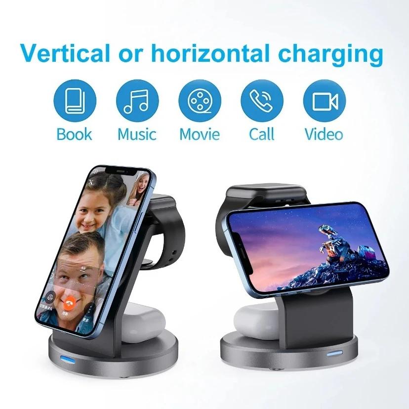 Magnetic Wireless Charger Stand For Macsafe iPhone 17 16 15 14 13 12 Airpods Pro iWatch 10 9  8 7 Fast Charging Dcok Station