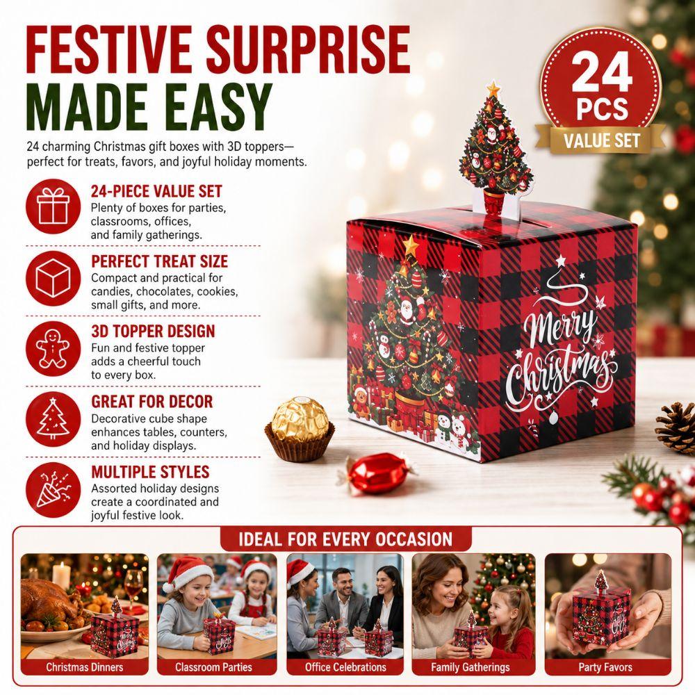 24-Pack Paper Christmas Candy Box 3D Party Snack Box New Holiday Favor Box  for Xmas Event