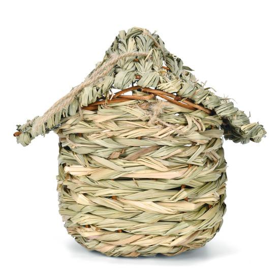 Hand-Woven Hanging Birdhouse Natural Grass Hanging Bird Hut House Shape Bird Shelter for Indoor Outdoor Garden Patio Tree Use