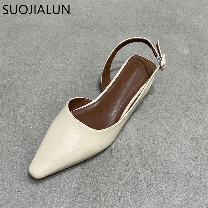 Fashion SUOJIALUN 2025 Spring New Shallow Slip On Women Slingback Shoes Soft Casual Ladies Sandal Shoes Flat Heel Outdoor Dress Mules