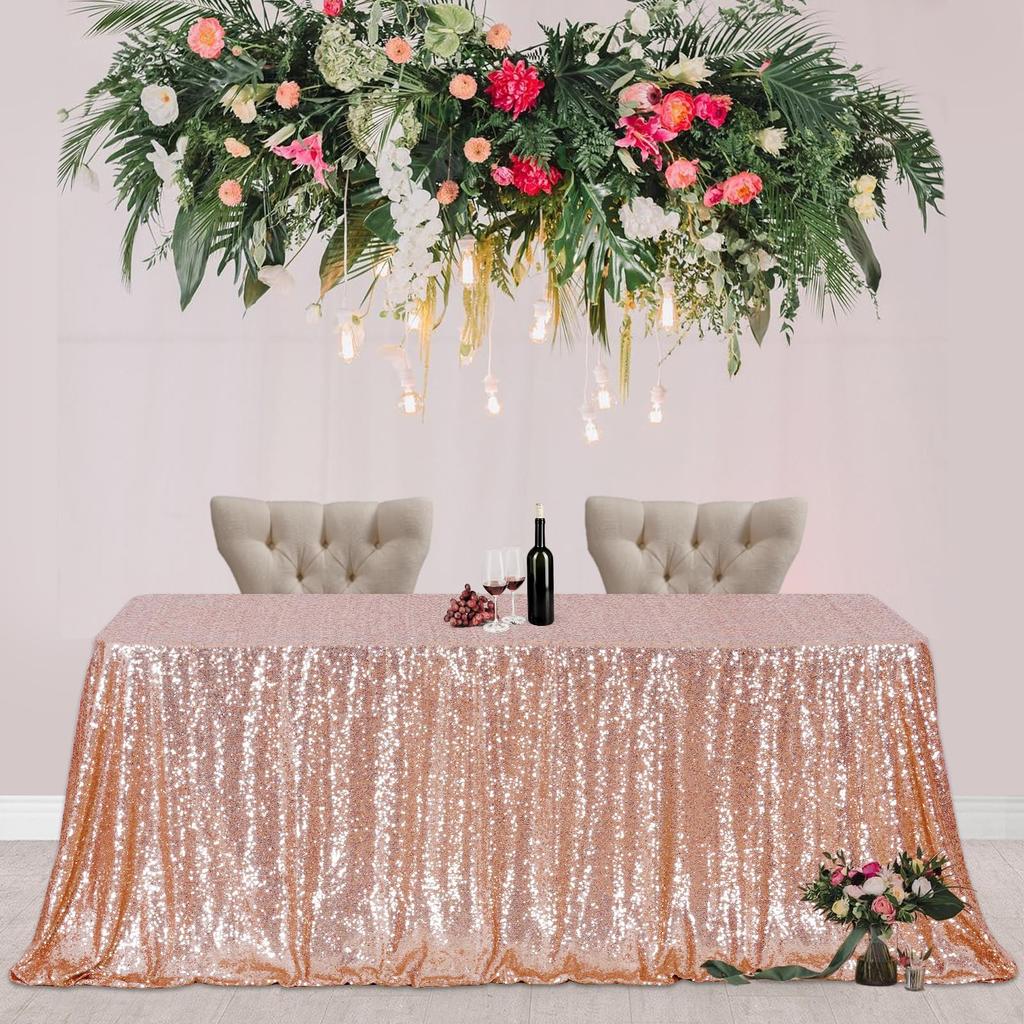 Rose Gold Sequin Tablecloth Rectangle Sparkly Fabric Table Cloth for Birthday Wedding Party Christmas Baby Shower Decoration
