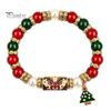 Festive Holiday Charm Bracelet Christmas Bracelet, Elastic Stretch Beaded with Xmas Jewelry Collection Tree Charm, Gifts for Women Men Santa Claus