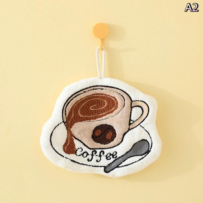 Cartoon Cute Coffee Cake Shape Hanging Towels Absorbent Hand Cloth Soft Quick Drying For Kitchen Bathroom Household Hand Towel