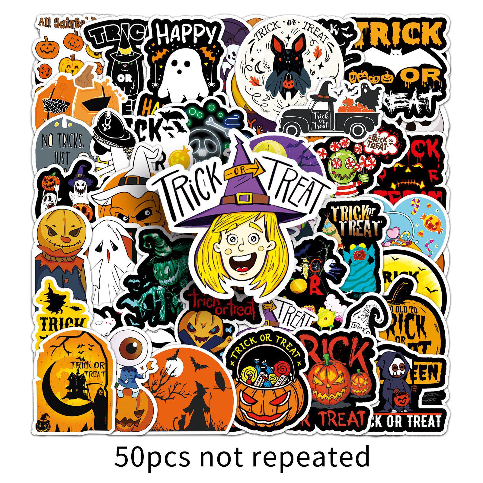 Halloween Pumpkin Cartoon Stickers - 50-Pack for Laptop, Suitcase, Car, & Scooter